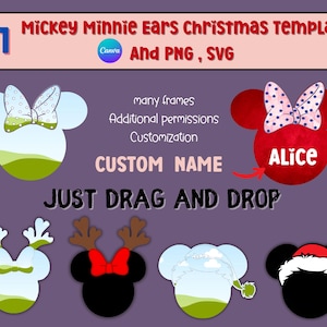 Mickey and Minnie Ears Canva template / Disneyland Editable ,PNG  SVG File | Mickey Minnie Mouse Ears Christmas template.