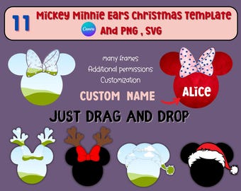 Musse och Mimmi Pigg öron Canva-mall / Disneyland redigerbar, PNG SVG-fil | Julmall med Musse Mimmi Pigg öron.