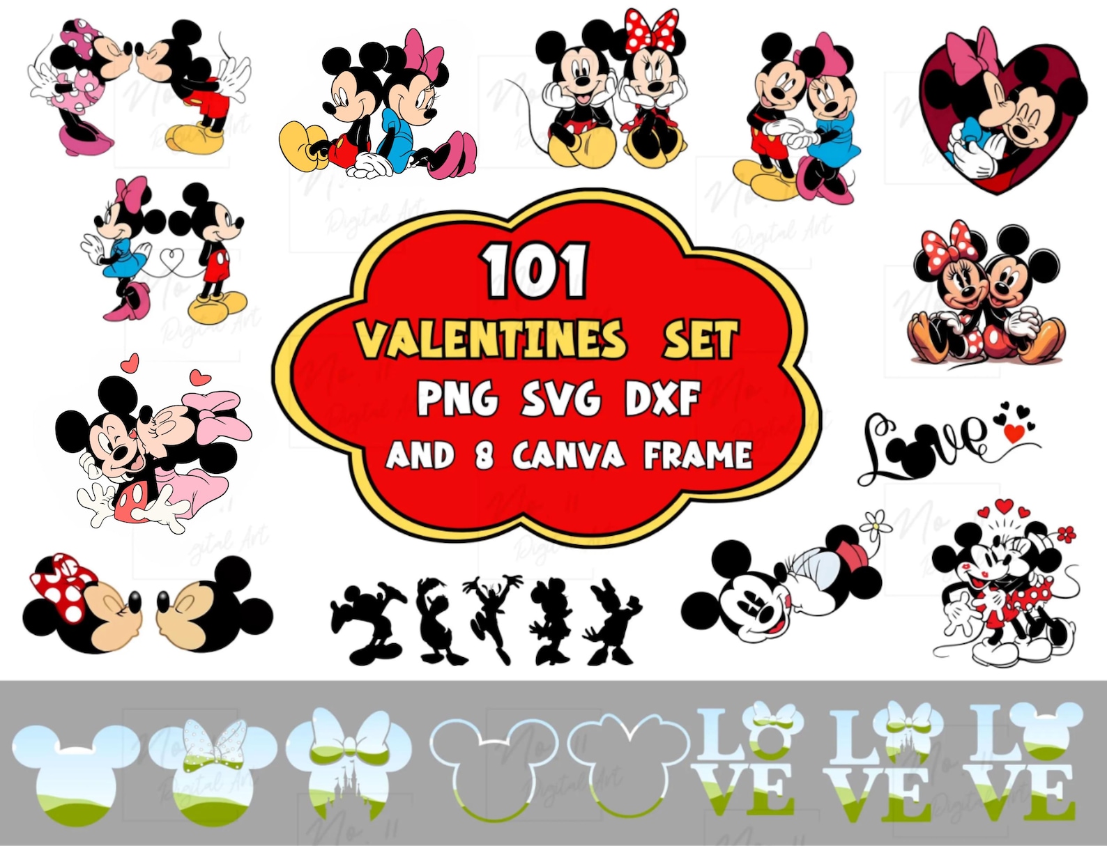Mickey and Minnie Valentine's Day 101 Cliparts Set,valentines Day SVG ...