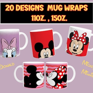 20 Peeking , Mickey and Minnie Valentine Cartoon Mug Designs , Donald PNG SVG Mug Wraps , 11oz 15oz , Preview Mockups Included.