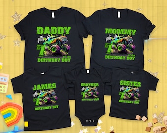 Boys Custom Monster Truck Birthday Shirt, Monster Personalized Birthday Shirt, Neon Green Shirt, Monster Truck Birthday Gift Tee, Cars Bday