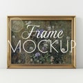 Landscape Golden Frame Mockup A4 | Horizontal Frame Mock-up | Golden Wall Art Mockups | Vintage Frame Mock-ups | Wood Frame Mockup product logo