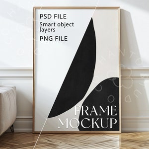 DIN A Wood Frame Photoshop Mockup for Art and Printables | ISO Leaning Frame PSD Template Mock-up with Moody Lighting