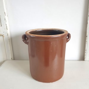 old clay pot, large antique cabbage pot, lard pot, stoneware, earthenware, canning pot, vintage storage pot, brocante, country house