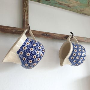 Set: 2x antique jug, Bunzlau water jug, milk pot, stoneware, peacock eye, milk jug, handmade, vintage, brocante, country house