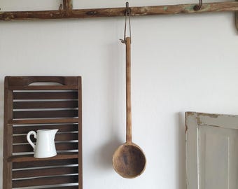 cucchiaio di legno antico, cucchiaio da sauna, mestolo di legno intagliato a mano, paletta, cucchiaio di legno vintage, decorazioni brocante, casa di campagna