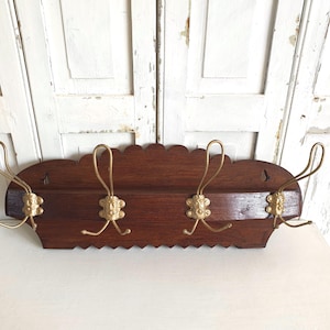 antique coat rack, old hook rail, wood, 60s, French vintage, wall coat rack, brocante, country house