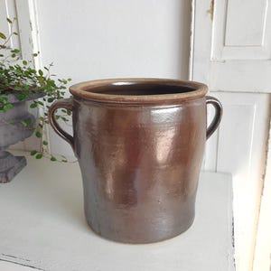 old clay pot, large antique herb pot, plant pot, lard pot, stoneware, earthenware, canning pot, vintage storage pot, brocante