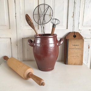 old clay pot, antique cabbage pot, lard pot, stoneware, confit pot, preserving pot, French vintage storage pot, brocante, country house
