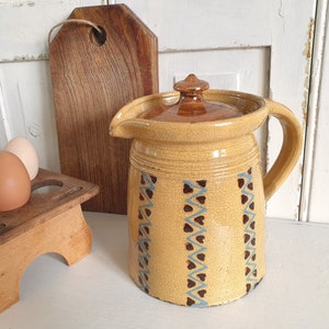 Antique jug from France, water jug with lid, stoneware, clay, jug, handmade, unique, vintage, brocante