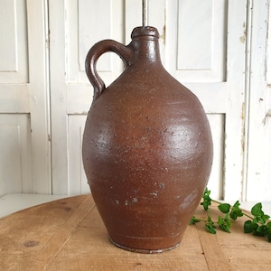 antique earthenware bottle, stoneware bottle, pottery, oil can, vinegar bottle, jug, vase, storage vessel, brocante, country house decoration