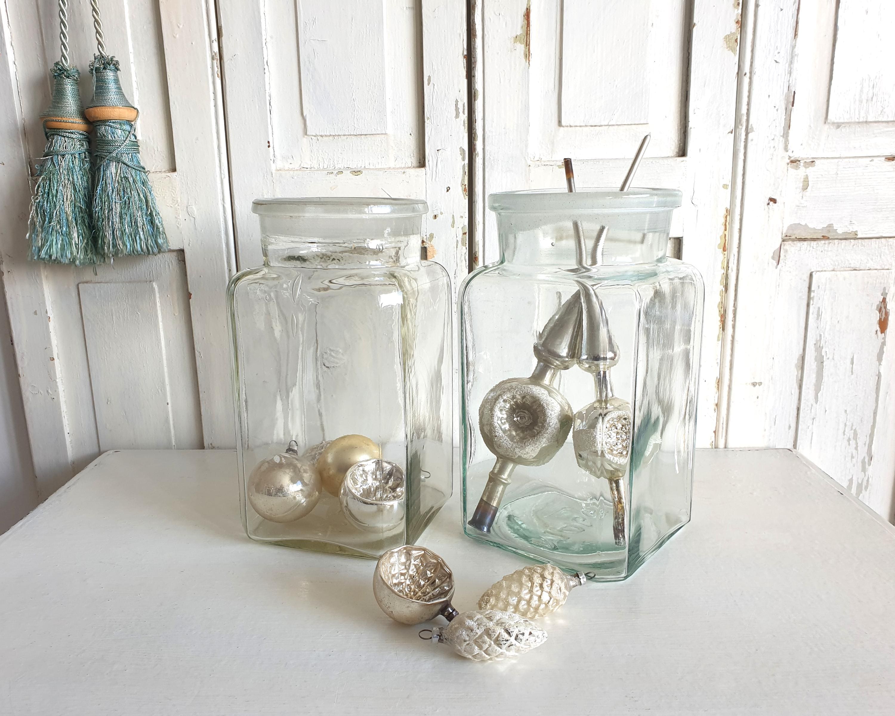 Grand Pot/bonbonnière en verre transparent avec des motifs