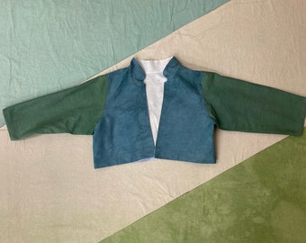 Maniche verdi-Giacca reversibile in cotone blu, realizzata a mano con tessuto tinto a mano.