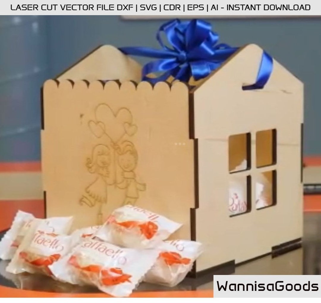 Laser Cut File Candy Gift Box With Ribbon Handle Laser Files Caskets ...