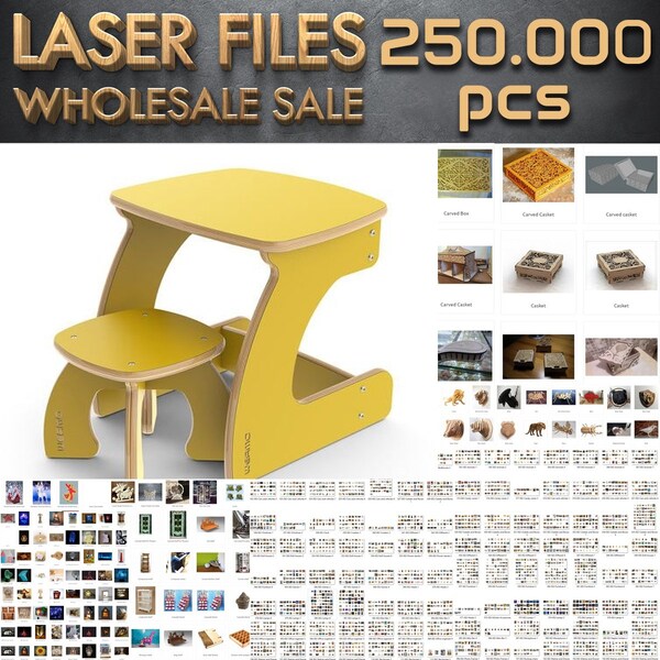 250.000 Laser cut files + Children stool and table laser cut files, vector model, laser vector, laser cut wood, plan for cnc, vector