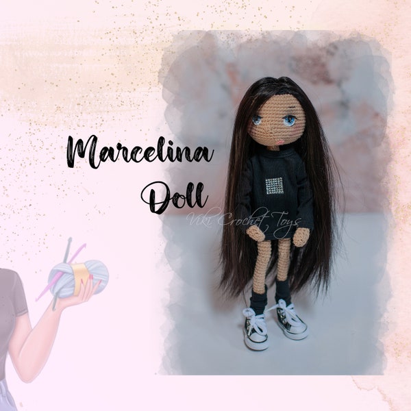 Laleczka Marcelina, lalka na szydełku, amigurumi doll, lalka ręcznie robiona, prezent