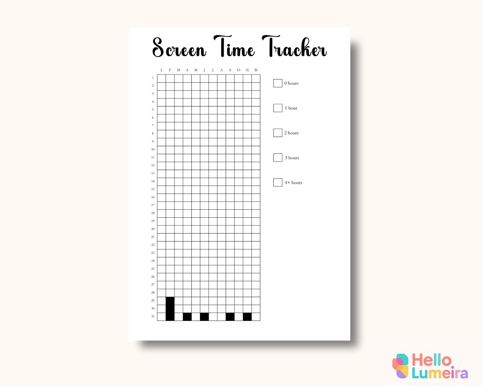 Yearly Screen Time Tracker | PRINTABLE Journal Page | PRINTABLE Planner ...