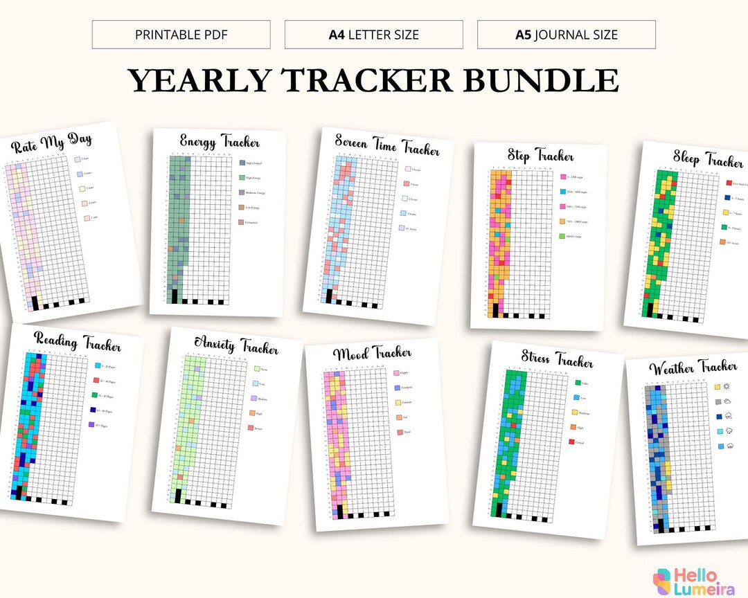 Yearly Tracker Bundle | PRINTABLE Planner Pages | Journal Pages | Daily ...