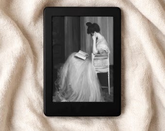 Kindle Lock Screen Painting, Victorian Kindle Wallpaper, Kindle Screensaver Art, Reading Woman Painting, Kindle Aesthetic Wallpaper Download