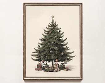 Vintage Christmas Tree Print | Holiday Wall Art | Festive Vintage Tree | Christmas Decor Printable Art | Digital Download