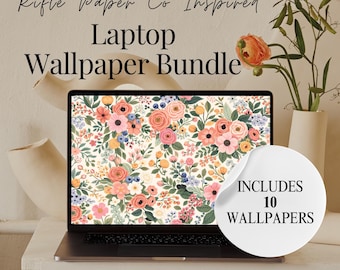 Rifle Paper Co inspirierter digitaler Hintergrund, 10 Blumen-Laptop-Hintergründe, Desktop-Hintergrund-Bundle, botanisches MacBook-Hintergrund-Set