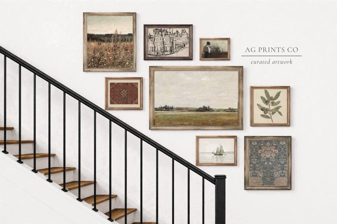 Staircase Gallery Wall Template | Frame Size Layout Guide for Stairs ...