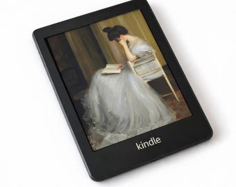 Color Kindle Wallpaper Art, Victorian Kindle Lock Screen Painting, Kindle Screensaver Art, Reading Woman Painting, Kindle Aesthetic
