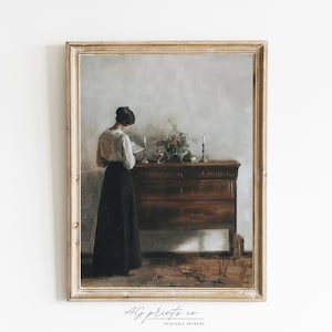 Female Portrait: Female Silhouette Art | Feminine Art, Woman Wall Art | Vintage Painting Print | Woman Reading Book, Book Lover Gift