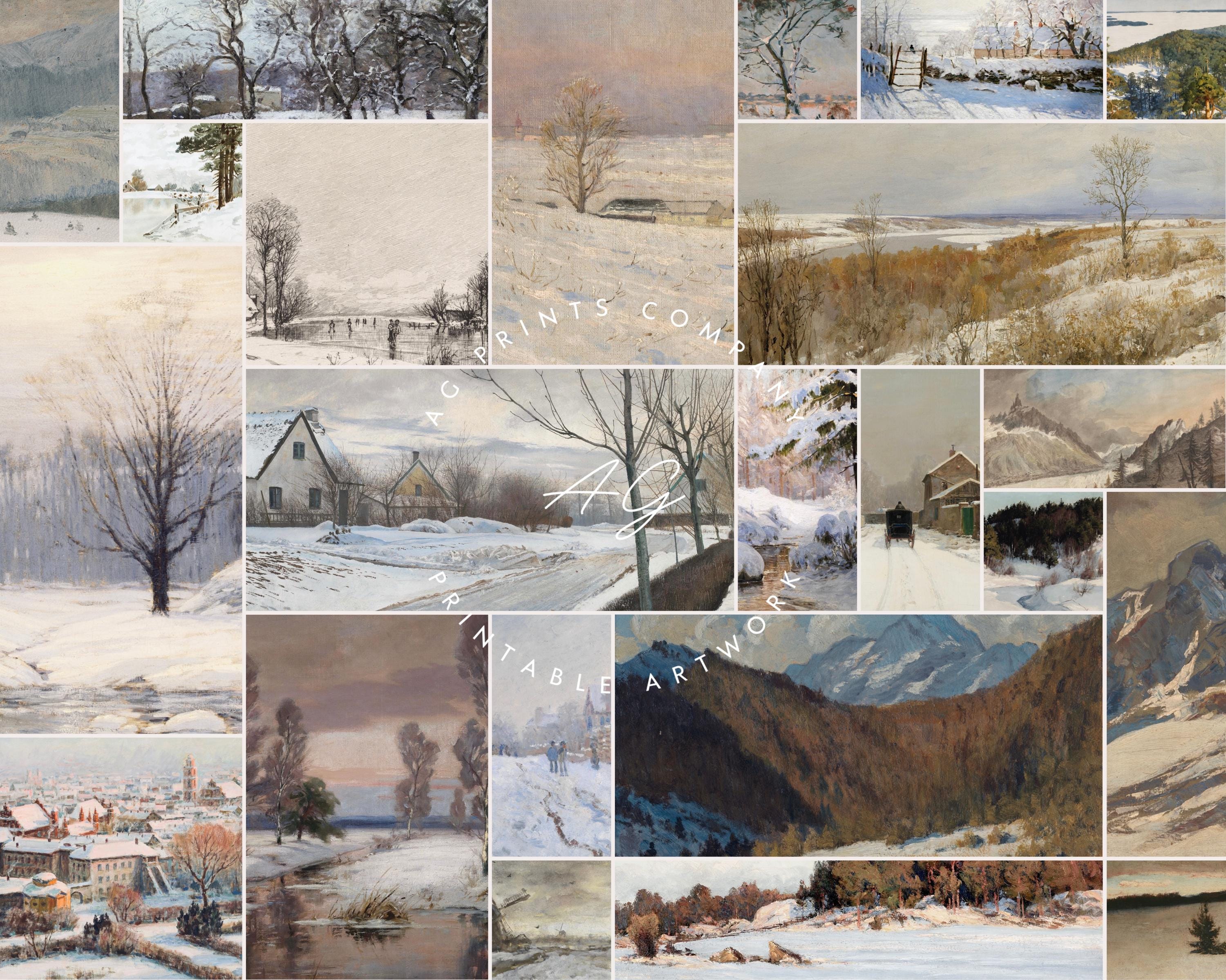 Skylight Calendar Art – WINTER Vintage Landscapes, Set of 25 Snowy