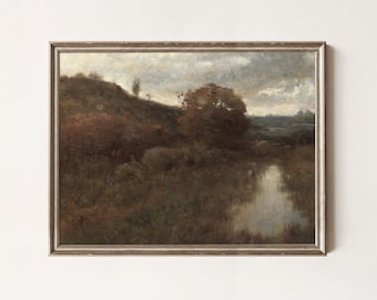 Vintage Fall Landscape Print, Rustic Autumn Wall Art, Moody Farmhouse Painting, Cottagecore Fall Decor, Digital Download Art