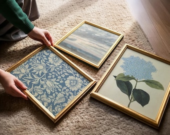 Blue French Cottage Wall Art - Set of 5 Gallery Prints, Blue Botanical and Landscape Prints, Digital Download