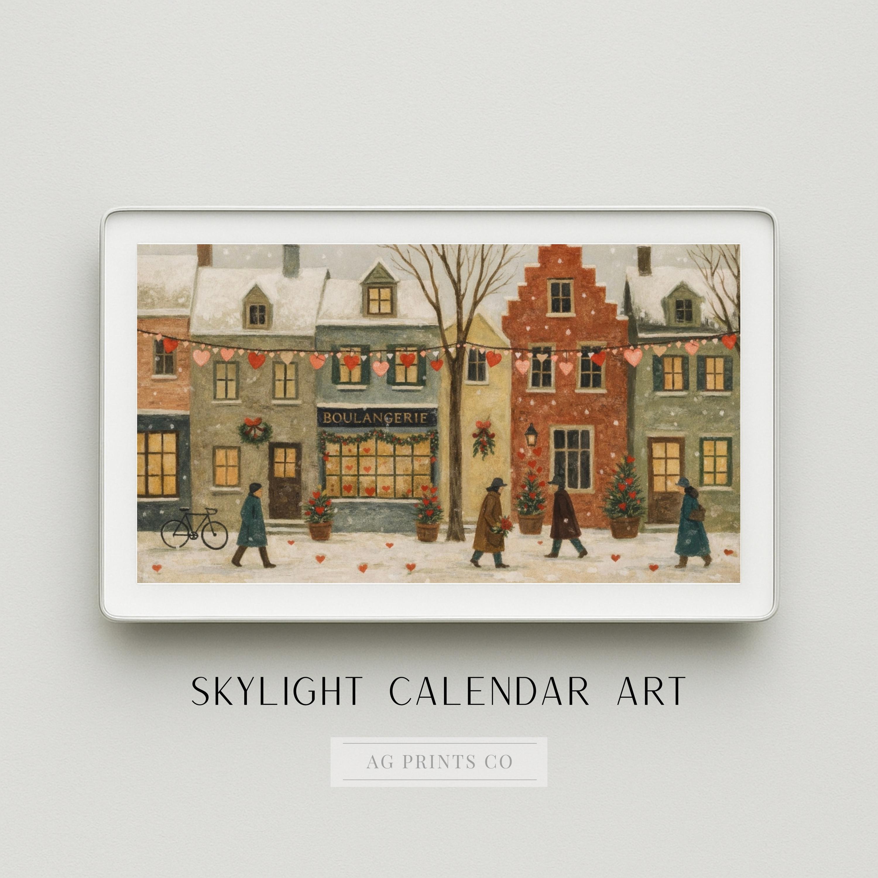 Skylight Calendar Art | Valentine's Day Village Digital Download