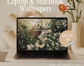 Conjunto de 15 fondos de pantalla para portátiles y MacBook / Fondos digitales con motivos florales y paisajes para ordenadores de sobremesa, MacBook, portátiles y pantallas.