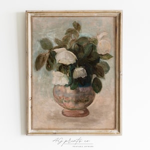 Botanical Printable: Vintage White Flowers Painting | Pottery Barn Style Wall Art | Flower Artwork, Flowers in Vase Digital Downloadable Art