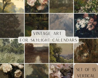 VERTICAL Skylight Calendar Art Set - 15 Digital Backgrounds | Moody Floral & Landscape Screensaver Collection for Skylight Digital Calendars