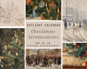 Skylight Calendar Art – CHRISTMAS & HOLIDAY Set of 10 Screensavers | Vintage Wallpaper Collection for Skylight Digital Calendars