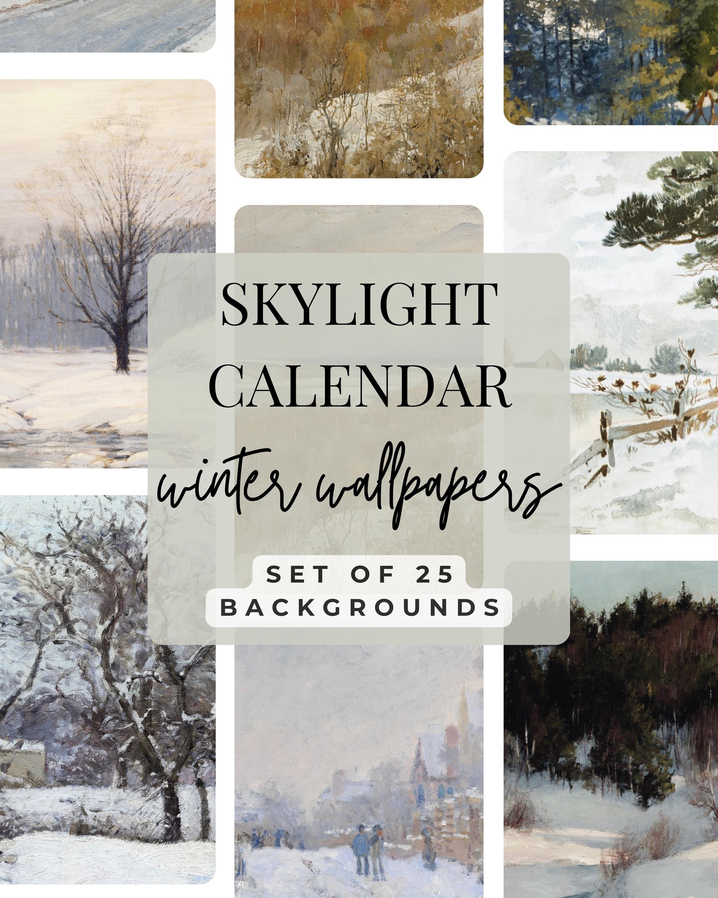 Skylight Calendar Art – WINTER Vintage Landscapes, Set of 25 Snowy