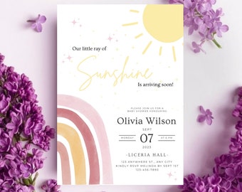Our little sunshine Baby Shower Invitation, pastel Baby Shower Invite, Digital Baby Shower Invitation Pink and yellow Baby Sprinkle template