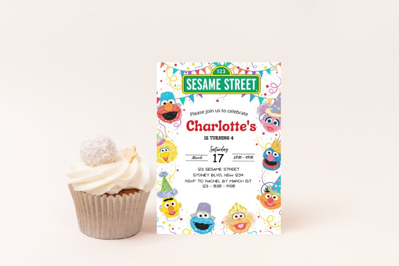 Sesame Street Birthday, Baby Boy Birthday Party, Baby Girl birthday party, Digital Photo Invitation Evite, Sesame Street Birthday Invitation image 3