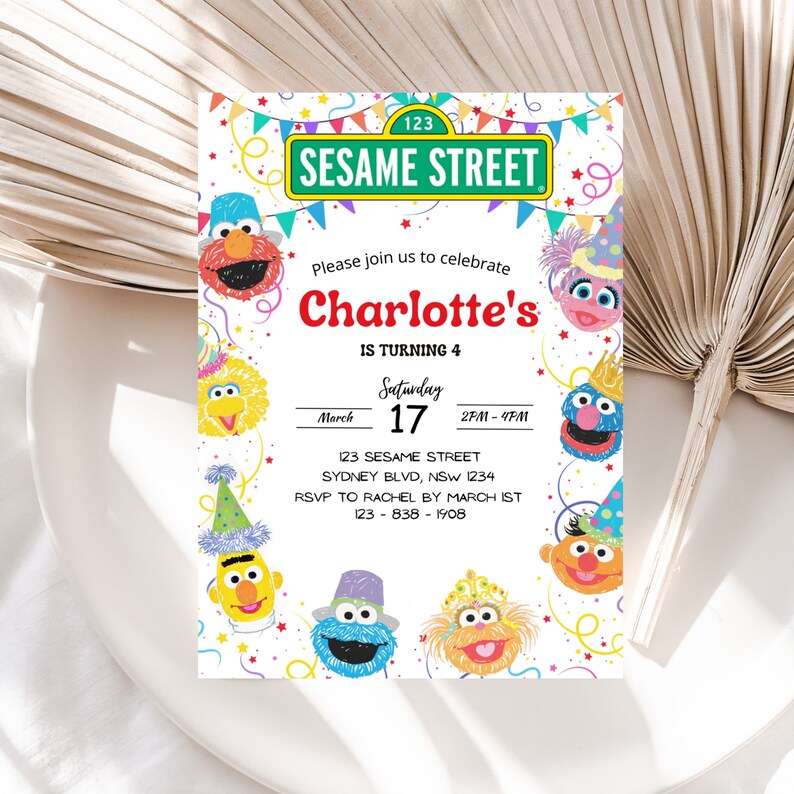 Sesame Street Birthday, Baby Boy Birthday Party, Baby Girl birthday party, Digital Photo Invitation Evite, Sesame Street Birthday Invitation image 2