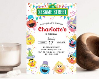 Sesame Street Birthday, Baby Boy Birthday Party, Baby Girl birthday party, Digital Photo Invitation Evite, Sesame Street Birthday Invitation