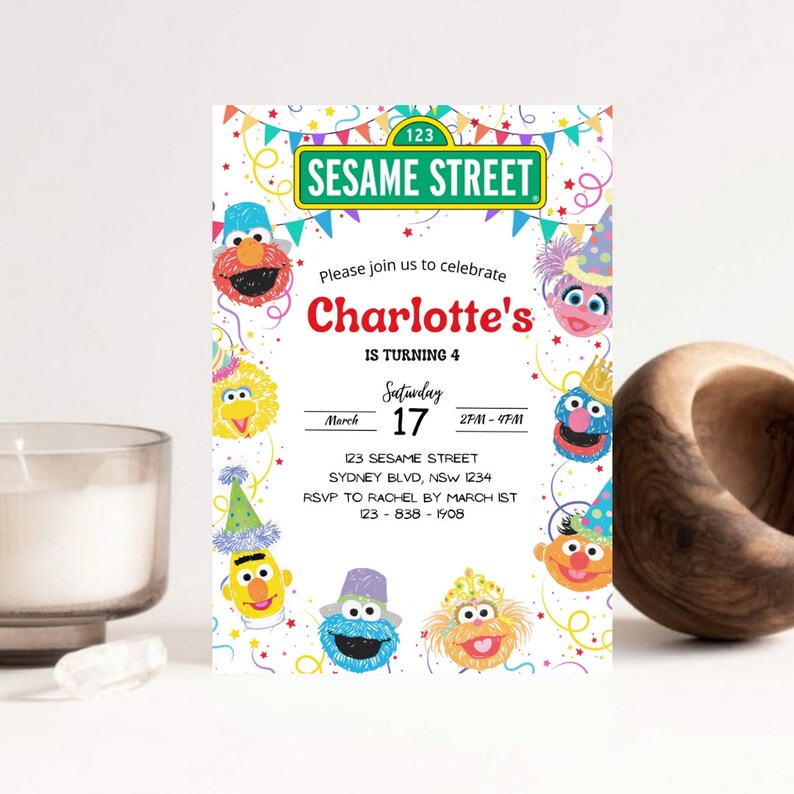 Sesame Street Birthday, Baby Boy Birthday Party, Baby Girl birthday party, Digital Photo Invitation Evite, Sesame Street Birthday Invitation image 1