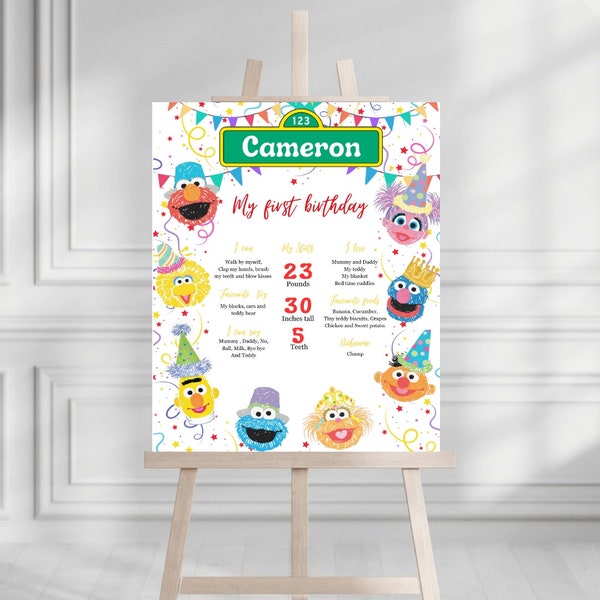 Sesame Street Birthday, Baby Boy Birthday Party, Baby Girl birthday party, Digital milestone poster, Sesame Street Birthday Entry Sign.