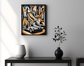 Abstract Premium Poster, Inspired by the "DeLorean DMC", Car, Gift for him, Christmas gift, Birthday gift, Artwork