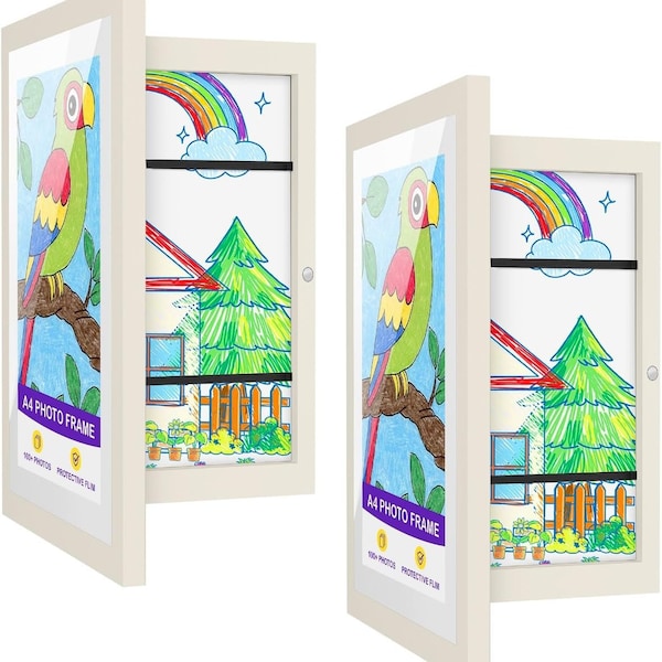 Kids Art Frame (13x9.5) - Wooden Kids Artwork Frames Changeable, Showcase Your Kids Art With Easy Access, Durable Black Art Frame