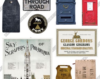Vintage Ephemera: Old Signs, Printable Cutouts for Junk Journals (A4, 300dpi JPG) (Digital Download)