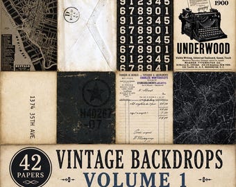 Vintage Backdrops VOLUME 1 - 42 Printable Background Papers For Scrapbooking and Junk Journaling 6x10"