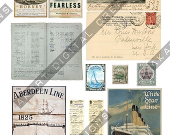 Historical Maritime Seafarer Ephemera Pack Printable Digital Kit