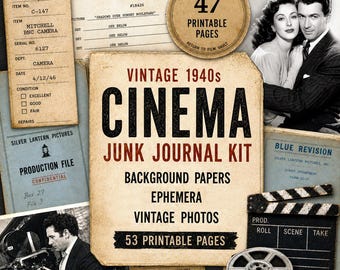 Vintage 1940s Cinema Junk Journal Kit | Background Papers, Ephemera & Vintage Photos