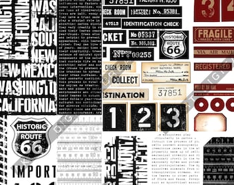 Urban Grunge Journal Kit, Stamped Ephemera, Printable Scrapbook Pages (Digital Download A4 JPG 300dpi)